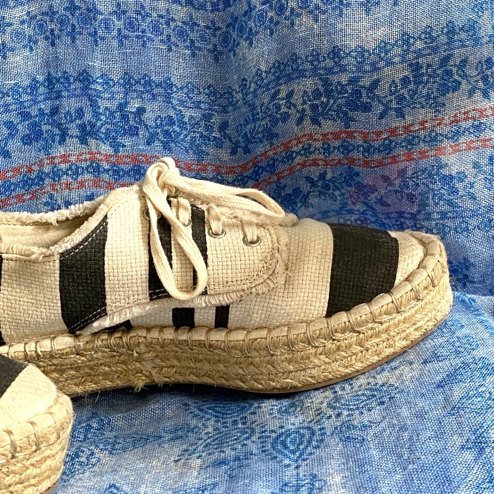 SOLD DV Platform Frayed Striped Espadrille Shoes - Picture 5 of 15